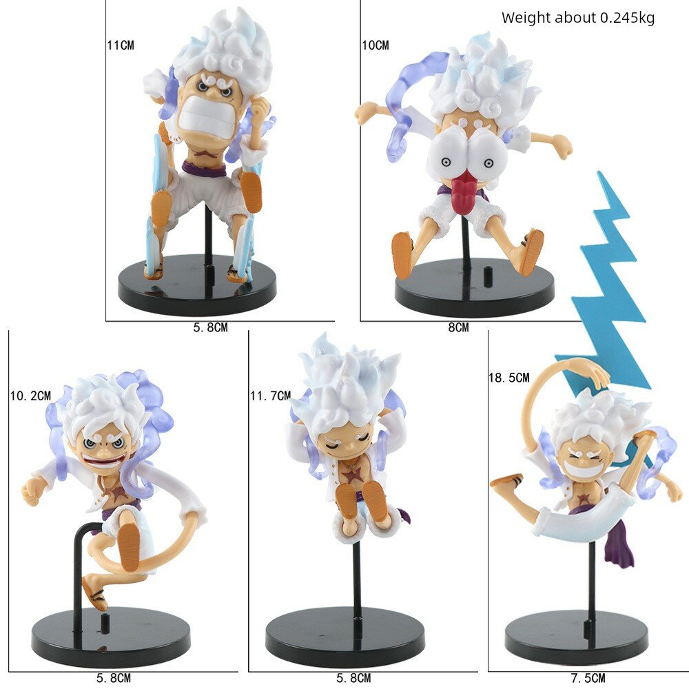 Фигурка Луффи One Piece Q-версия Бог Солнца Ника Пятый ГEAR Набор 5 штук Настольное украшение Подарок В пакете