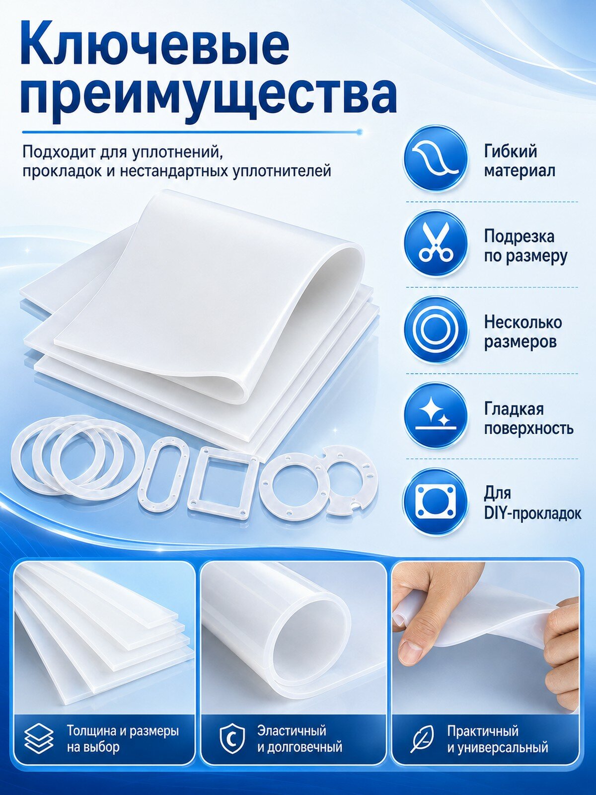 Лист силиконовый 200x200x0.5 мм, 1 шт, для изготовления прокладок и уплотнений