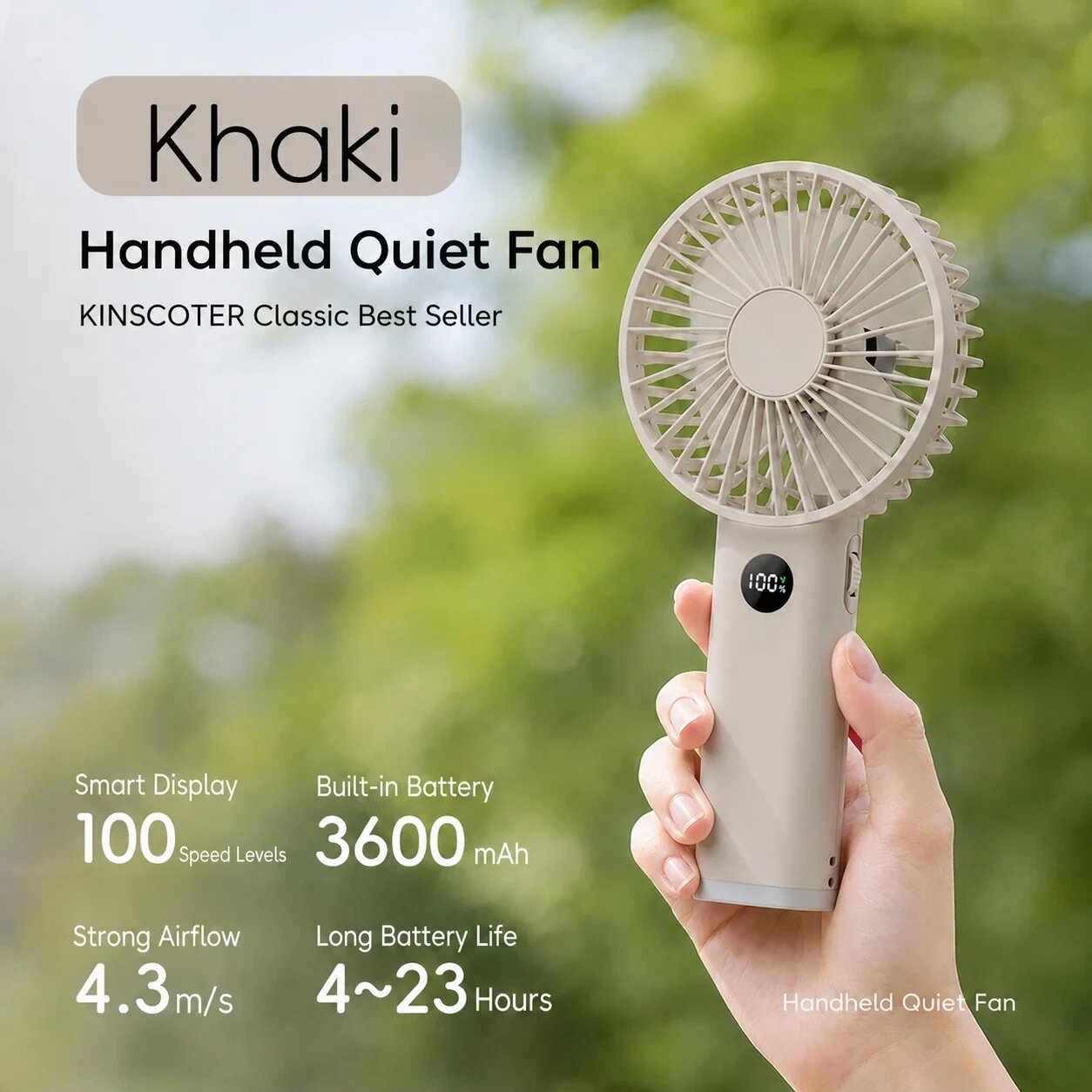 Портативный вентилятор USB 100 скоростей Khaki