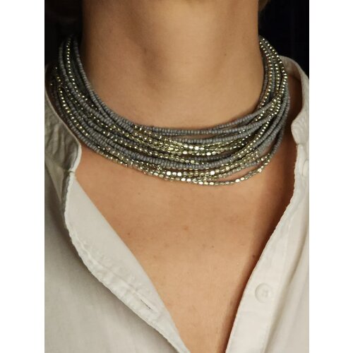фото Колье, бисер, длина 90 см, dark grey