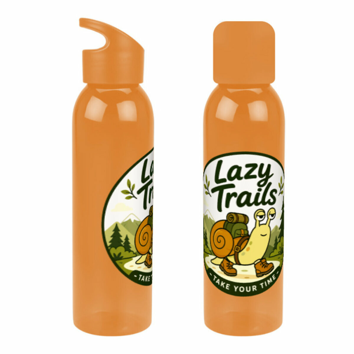 Бутылка для воды «Улитка-турист с надписью Lazy Trails» (оранжевый)