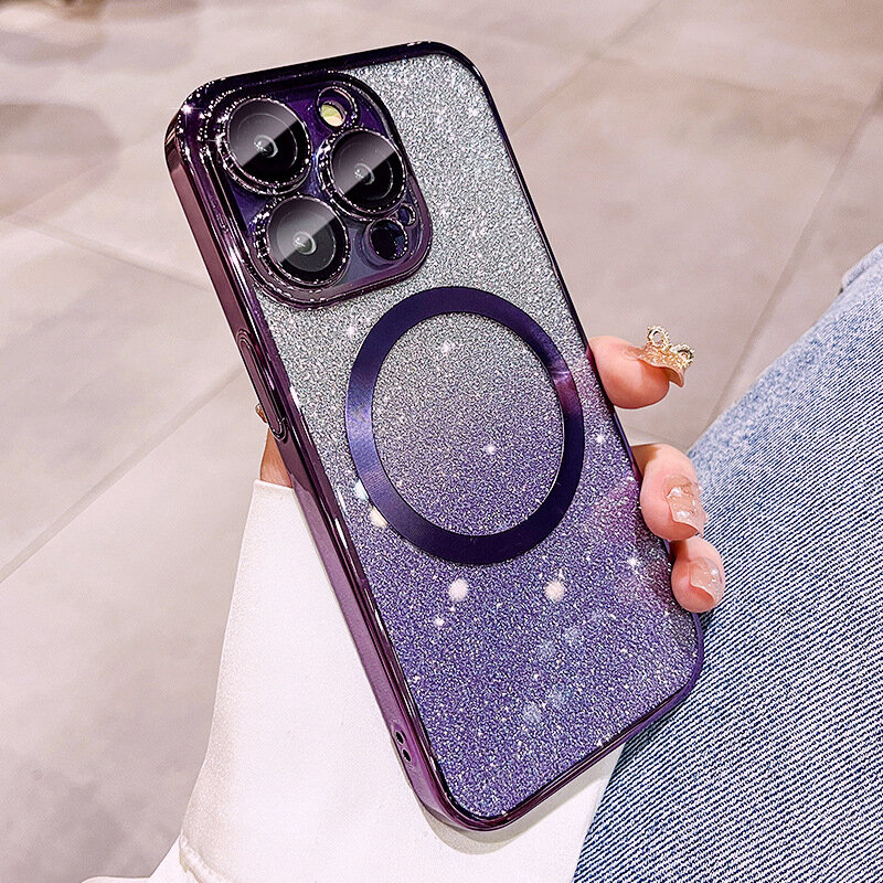 Чехол Promax, для iPhone 12 mini, гальваническое покрытие, магнитный, градиентный, фиолетовый