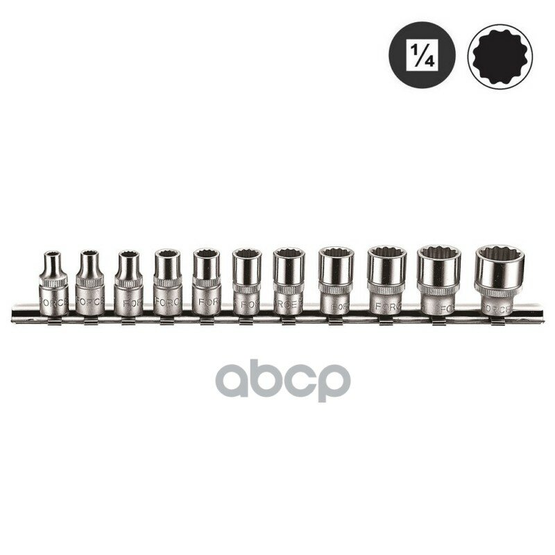 Набор головок 5/32- 9/16 1/4 12-гранных 11пр. на держателе F-21110 FORCE FORCE арт. 21110