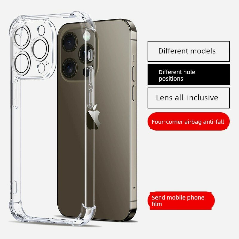 IPhone 15 Прозрачный чехол с полной защитой камеры и воздушными амортизаторами в углах, в комплекте с закаленным стеклом