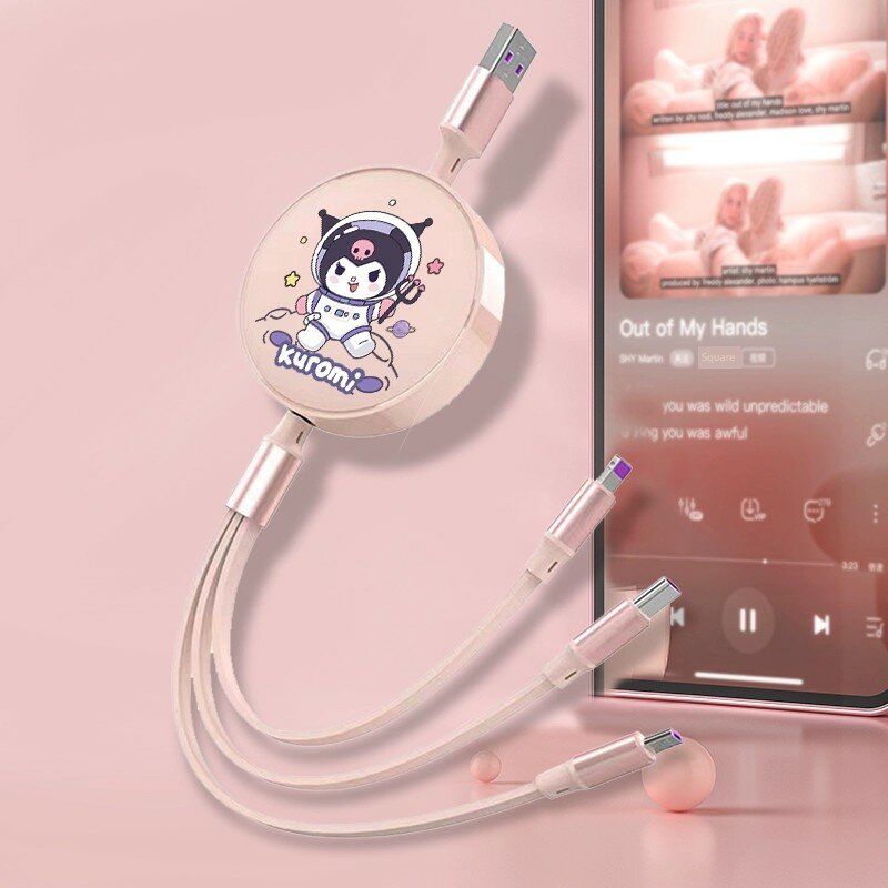 Набор Kuromi розовый 22.5W быстрой зарядки 3 в 1: адаптер и кабель USB-C для iPhone