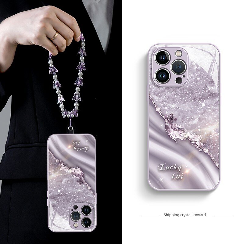 Чехол для iPhone 16 из жидких стекол с шнуром в травяном фиолетовом цвете 2024