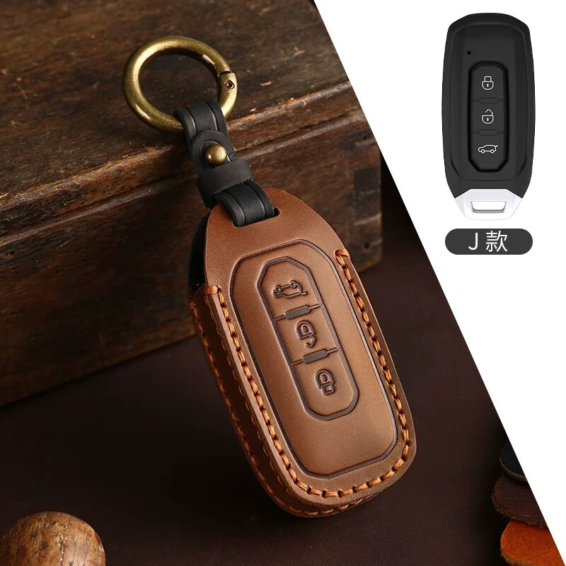 Ключевой чехол J Style из мокка кожи с двойной строчкой для Ford Mondeo, Focus, Edge, Fiesta, Explorer, Ecosport,