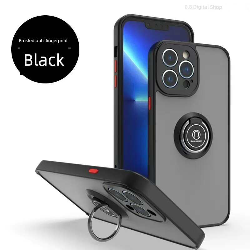 Темно-черный матовый силиконовый чехол с магнитным кольцом для iPhone 15 Plus, анти-отпечатки