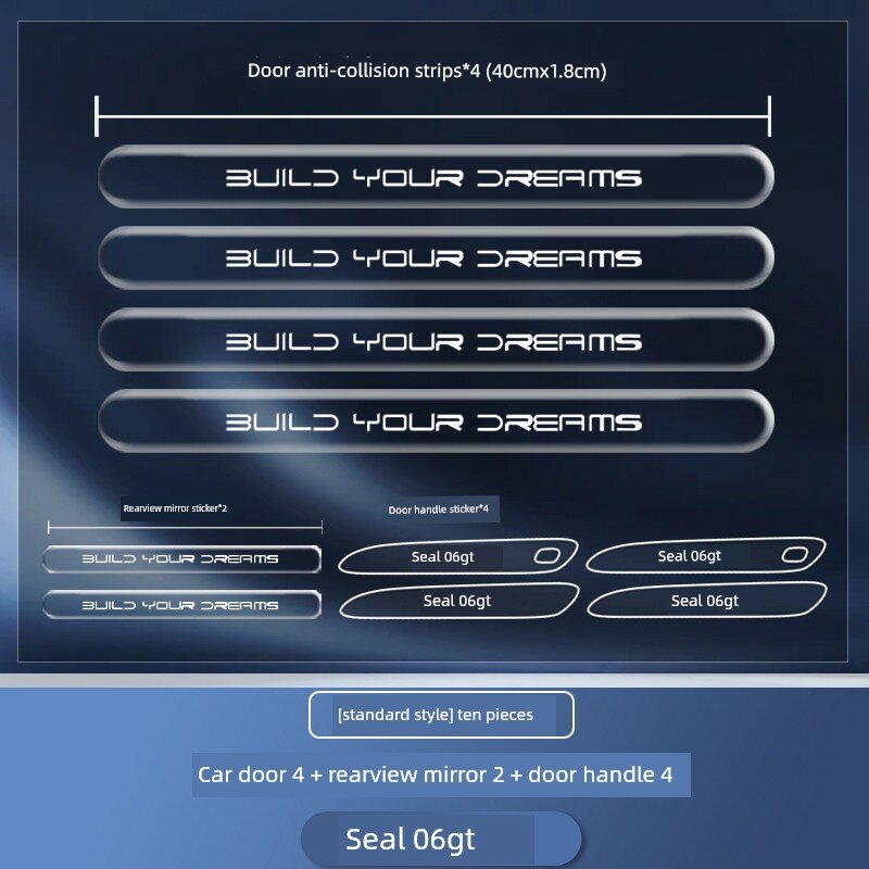 Полный комплект защиты интерьера для BYD Seal 06 GT - 4 длинные антиударные полосы + 2 короткие + 4 стикера для ручки