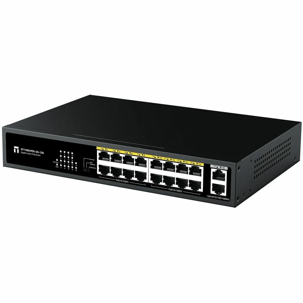 Коммутатор Netis ST118GHPDI-2G-130 (L2), 16x100Мбит/с, 2x1Гбит/с, 16PoE+130W неуправляемый