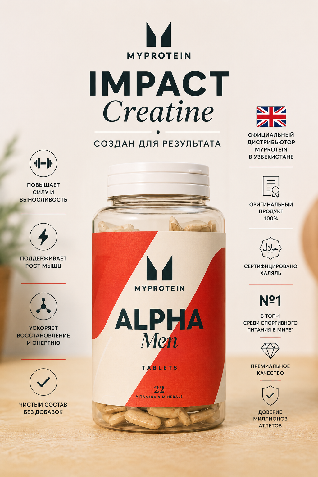 MyProtein ALPHA Men 120 tabs 23 минеры и витамины для спорта и роста мыщц