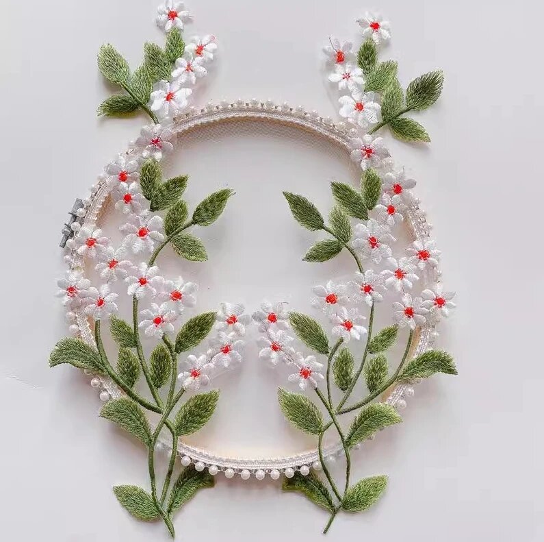 Нашивка декоративная с цветами, 10 шт, Off white