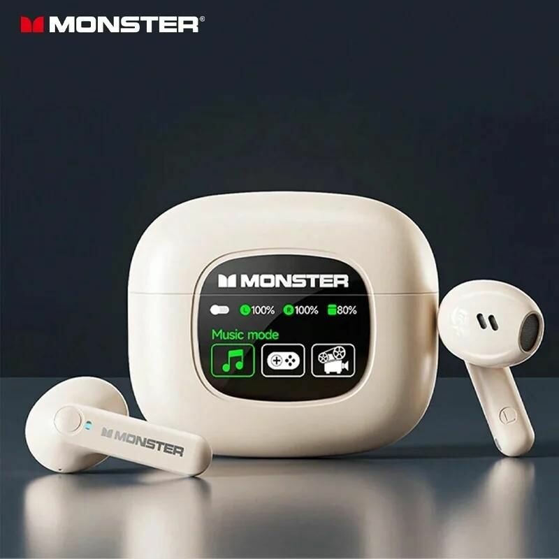 Умные Наушники беспроводные с экраном и шумоподавлением Monster Smart XKT20 белые