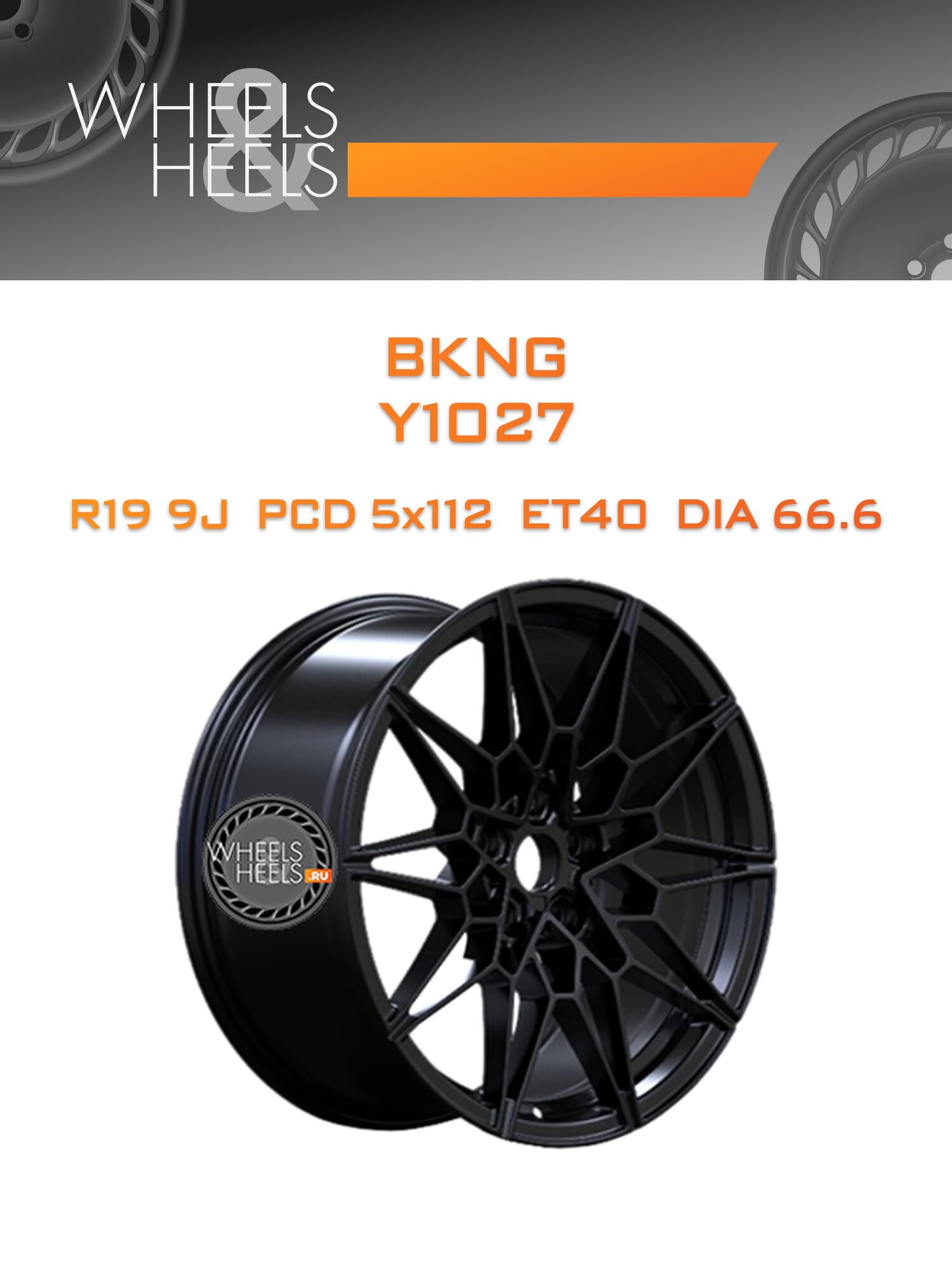 Диск автомобильный литой BKNG Y1027 19x9 5x112 et40 dia66.6 Black