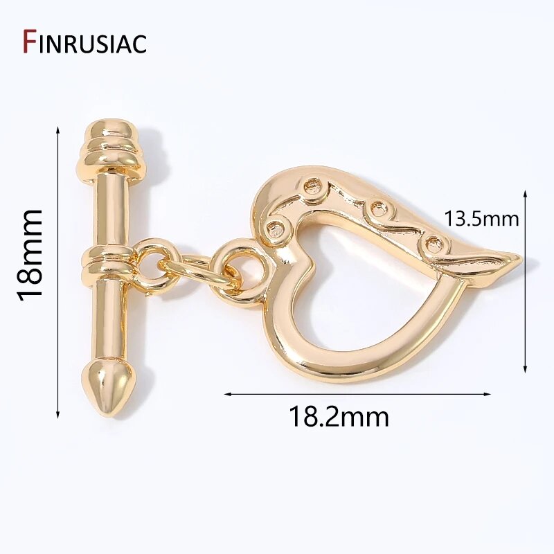 FINRUSIAC Застежки-тогглы сердечки из латуни с позолотой 14К 3 pieces, 14K gold plated