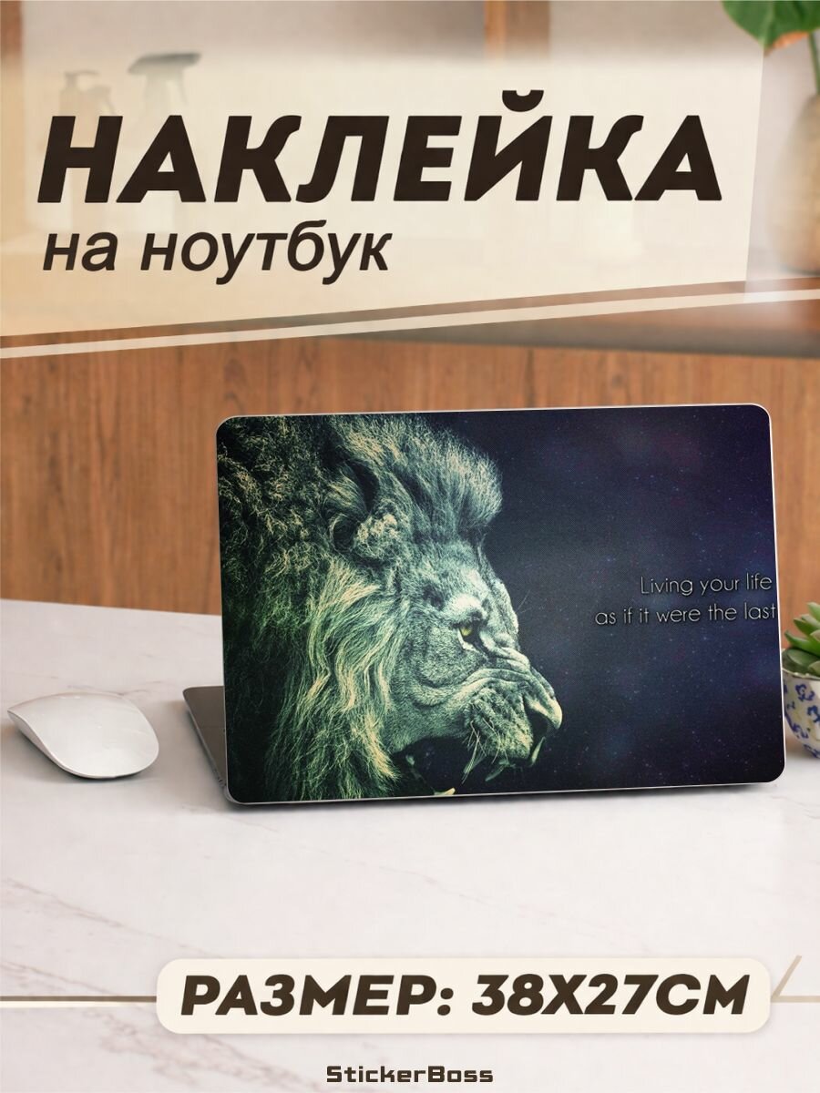 Наклейка на ноутбук лев морда 38х27 см