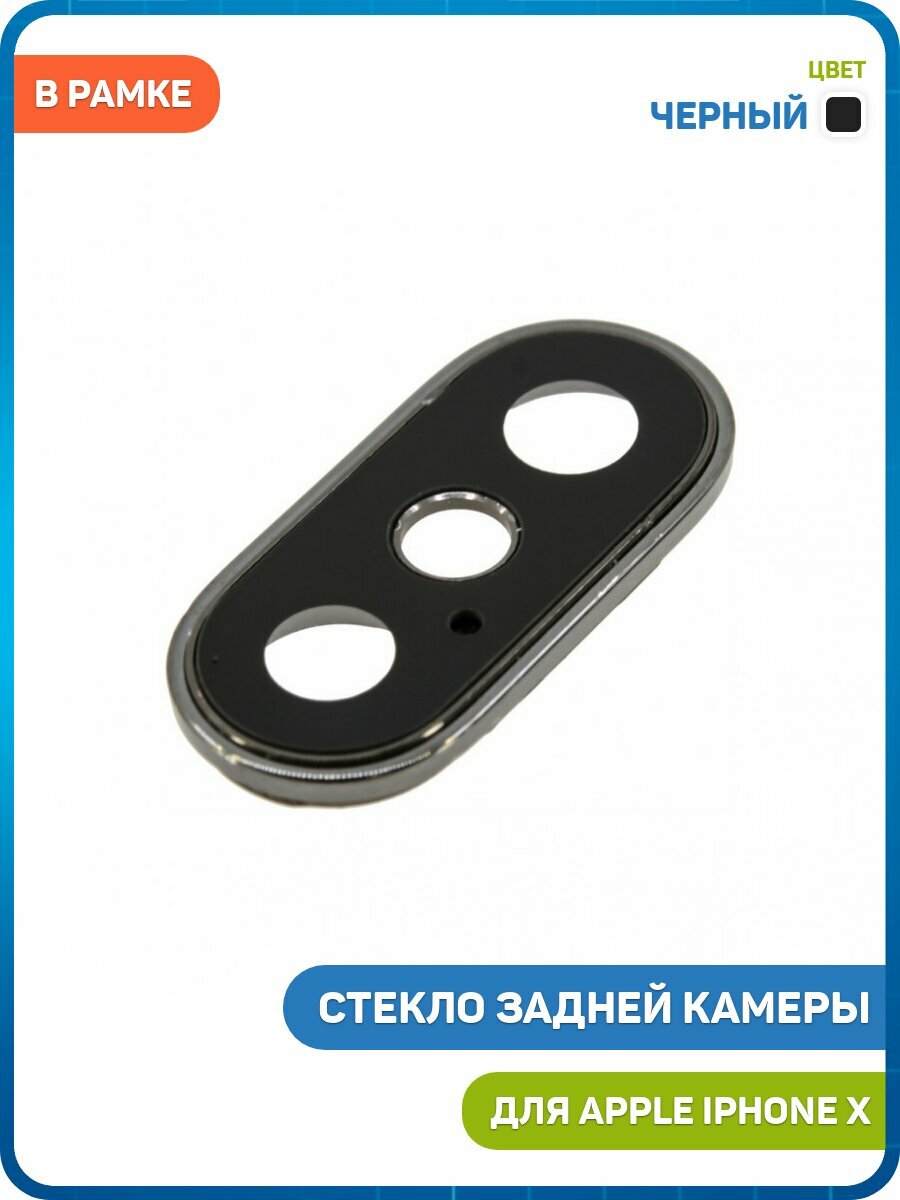 Стекло задней камеры для Apple iPhone X (в рамке) черный