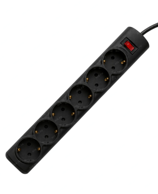 PROGIX PG637 Сетевой фильтр PG637, 6 розеток, черный, кабель 5 метров, выключатель,
