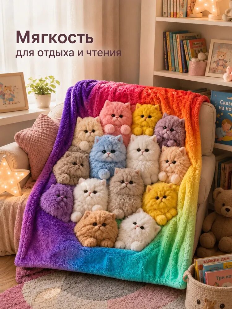 Плед 100x70 см плюшевый геометрический бирюзовый
