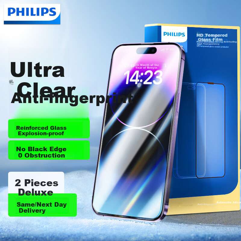 Feilipu Закаленное стекло для экрана iPhone 14 Pro Max без черных краев прозрачное ударопрочное против падений против