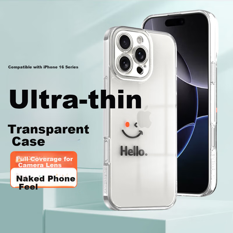 Purecolor iPhone 16 Pro Max полное покрытие прозрачный TPU противоударный мягкий чехол с карикатурной улыбкой