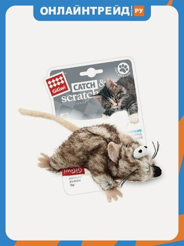 Изображение товара Игрушка для кошек Gigwi Мышка с кошачьей мятой 8 см, серия CATCH & SCRATCH