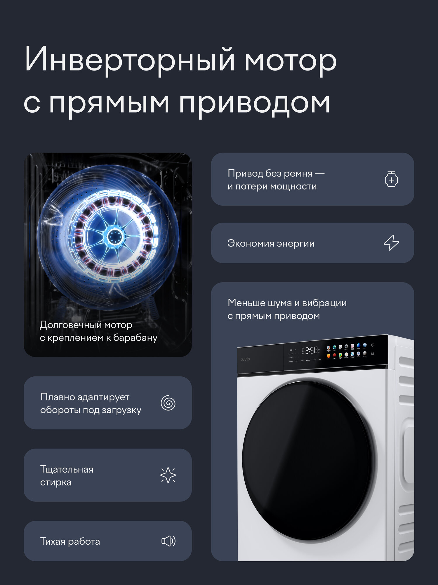 Стиральная машина с инверторным мотором с прямым приводом Tuvio, загрузка до 10,5 кг WFF16PW41 — фото 2