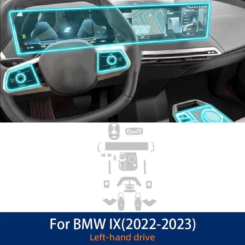 Защитная пленка из ТПУ для центральной консоли и навигации BMW iX 2022-2023, left steering wheel