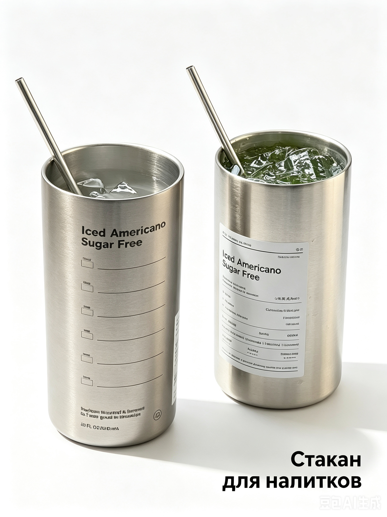 Стальной стакан для холодного кофе «Iced Americano» 600 мл, Стакан "Американо", 600 мл, 1 шт, серебро