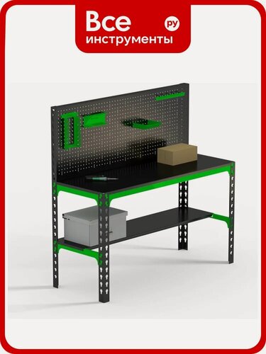 Изображение товара Металлический стол Metalex 750x1300x600 + перфопанель с комплектом аксессуаров SMMPRIA751360 прочной конструкции