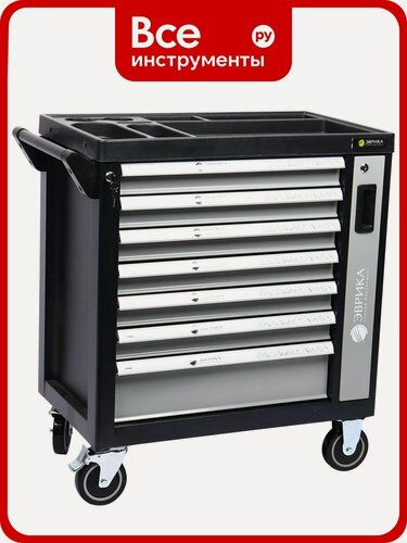 Изображение товара Тележка инструментальная Эврика профессиональная, черного цвета, с ложементной системой хранения, восемью ящиками