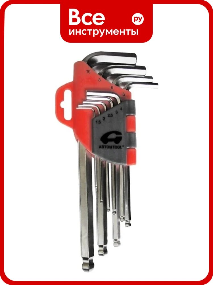 Набор шестигранных ключей ABTOMTOOL РROFFI 9 пр, с шаром, DIN3124, CrV, средние