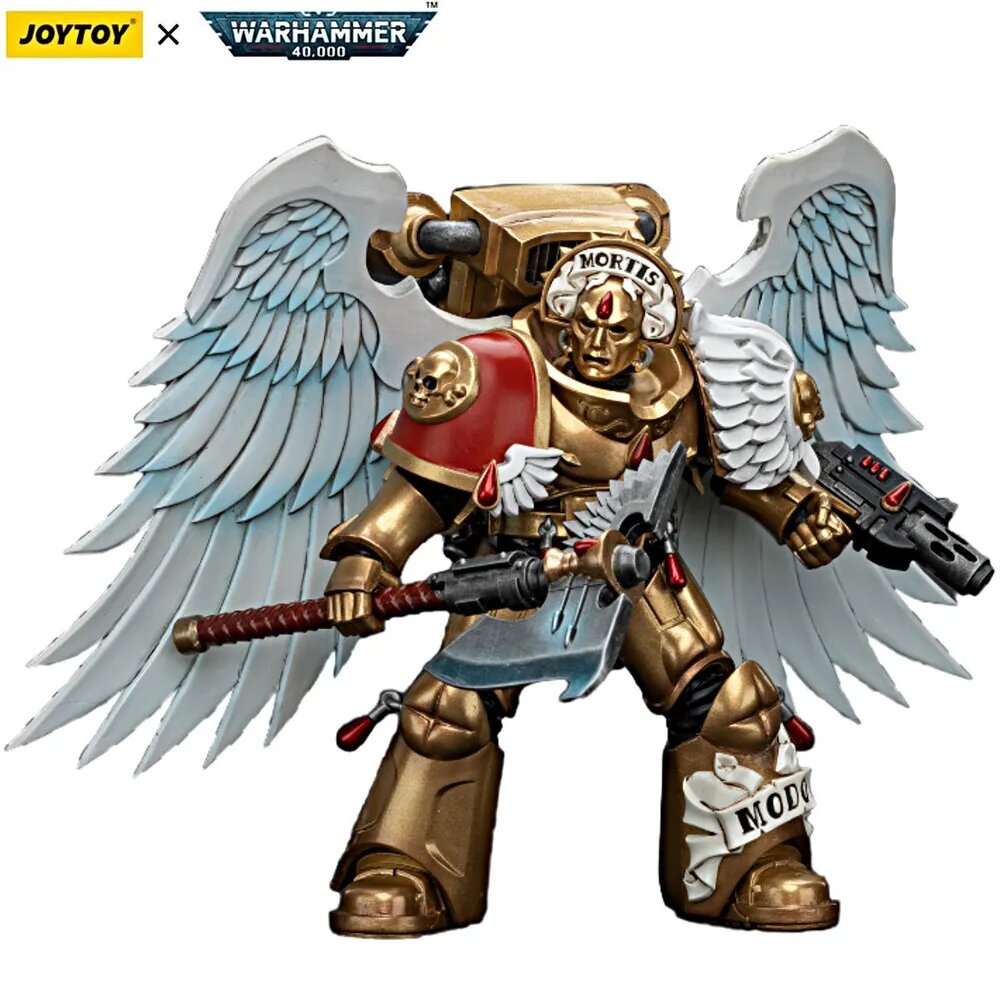Подвижная фигурка JOYTOY Warhammer 40000 1/18 Ангелы крови Чистокровный страж с топором Encarmine и пистолетом Inferno