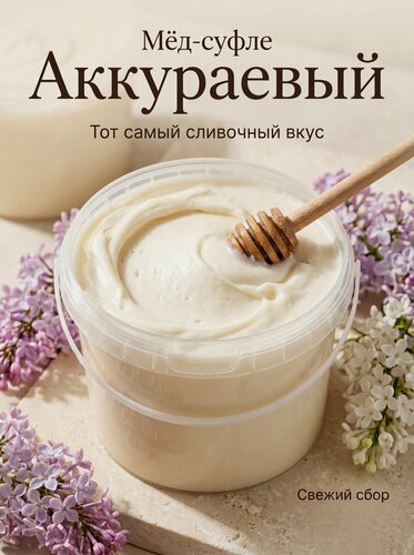 Изображение товара Мед натуральный Аккураевый , Мед суфле, Полезный крем-мёд