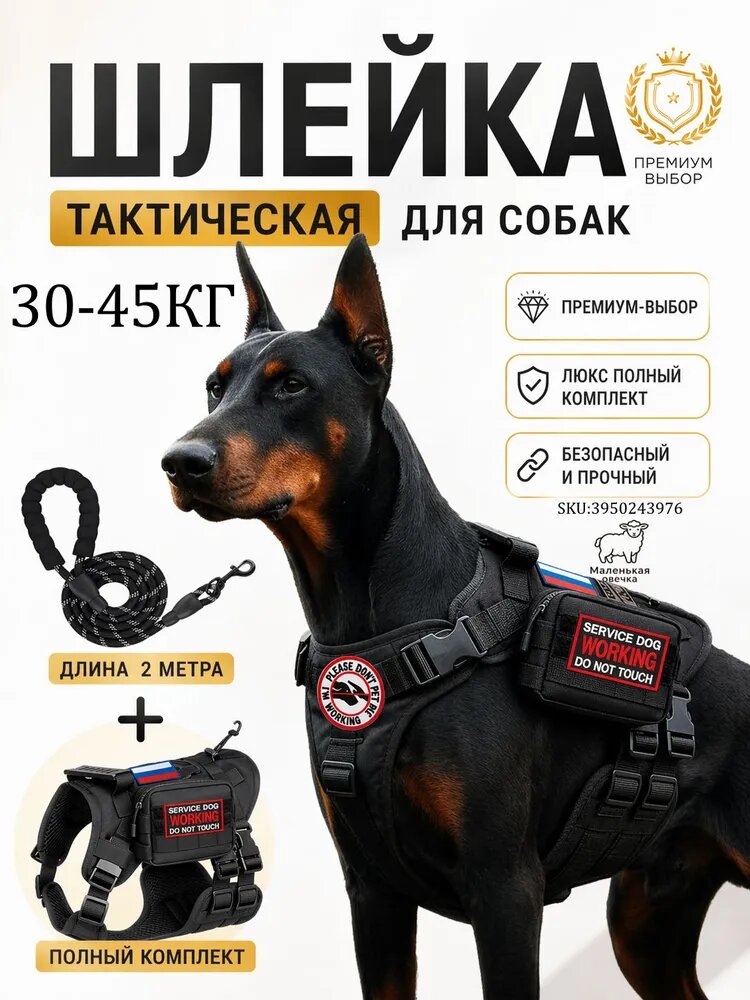 Шлейка для собак, Тактическая шлейка для собак, черное, Размер L