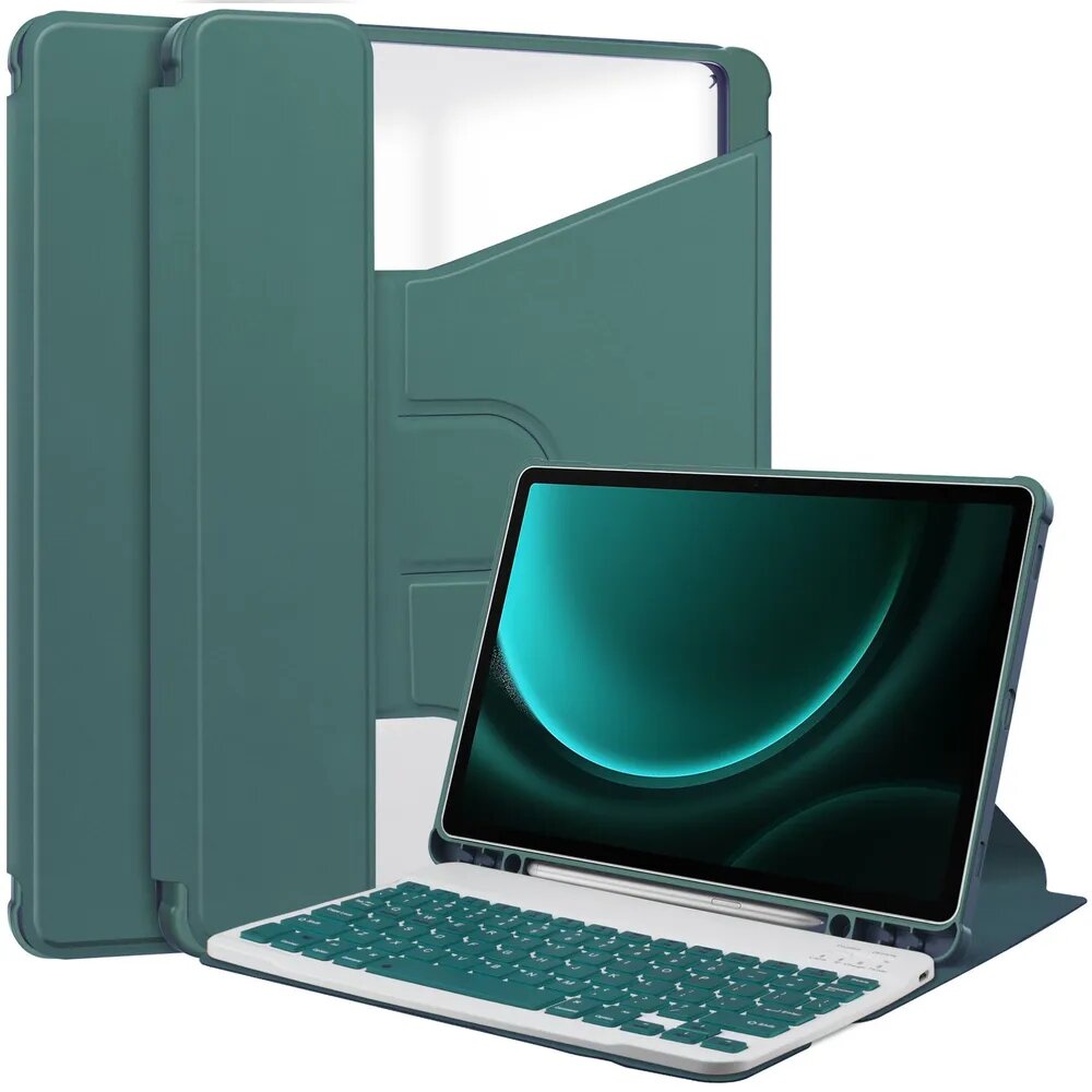 Чехол с клавиатурой для Samsung Galaxy Tab S9 FE Plus 12.4' (SM-X610/SM-X616), русские буквы, тёмно-зелёный
