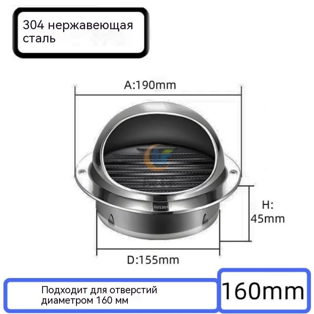 Стенной выход с решеткой и сеткой, 80 мм, из нержавеющей стали 304, Вентиляционная решетк
