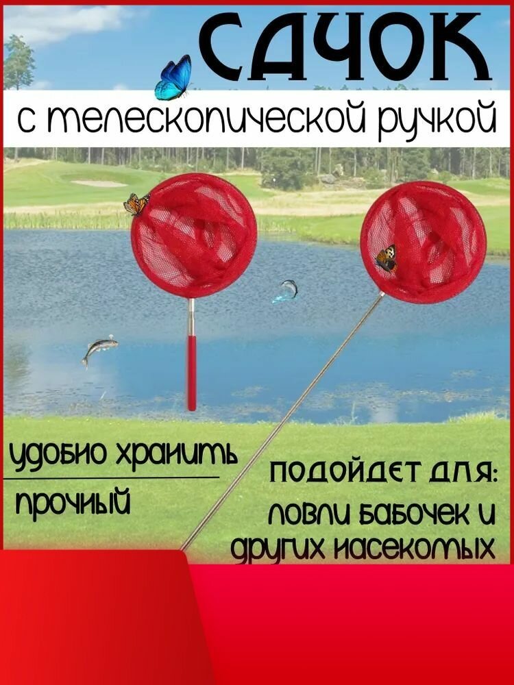 Сачок для рыбалки бабочек бассейна, детский, телескопический, рыболовный, складной