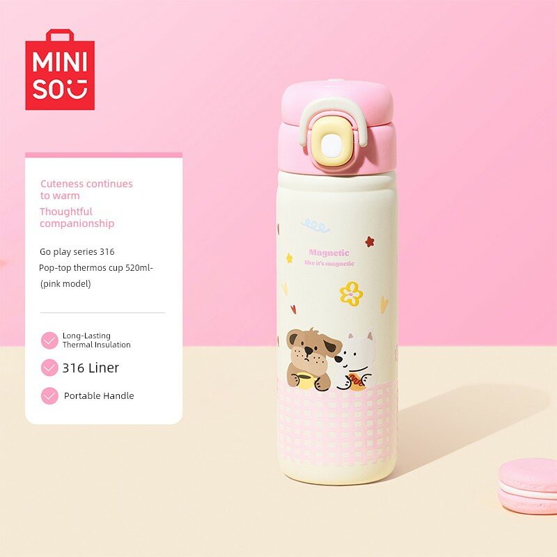 Термокружка MINISO Play Series 316 с откидной крышкой, 520 мл, прямая, портативная, высококачественная бутылка для воды