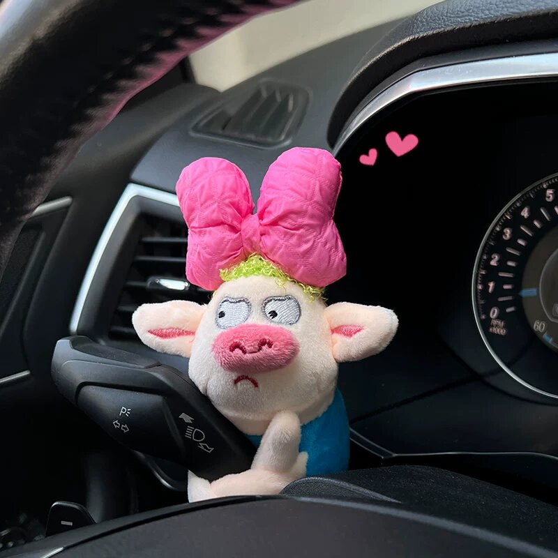 Синяя свинка с бантом для декора рычага КПП, милый аксессуар для салона автомобиля