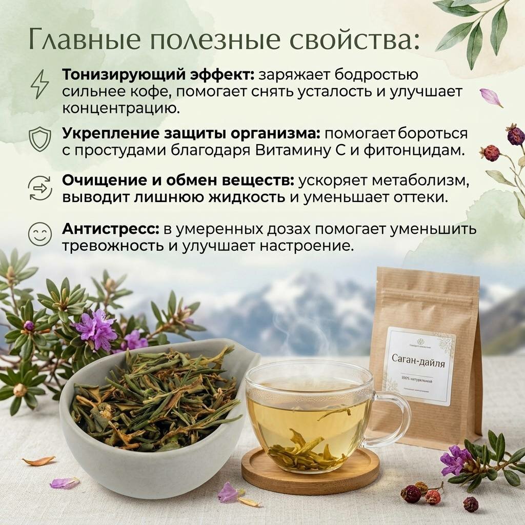 Саган-Дайля, рододендрон Адамса, природный энергетик, бодрящий напиток для энергии и иммунитета, 50 гр. — фото 1