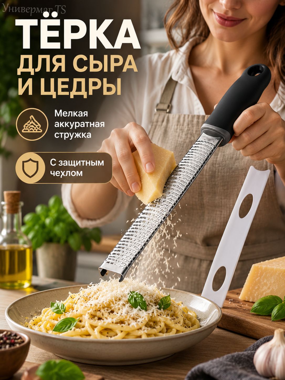 Тёрка для сыра, пармезана и цедры, мелкая ручная мини-тёрка с защитным чехлом