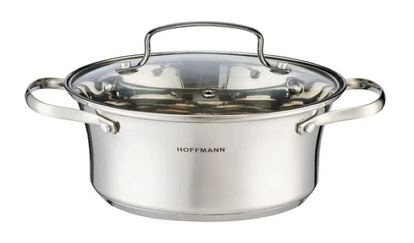 Кастрюля из нержавеющей стали Hoffmann / Хоффманн HM 54228 с крышкой, цвет серебристый, 7.6л / посуда для всех видов плит