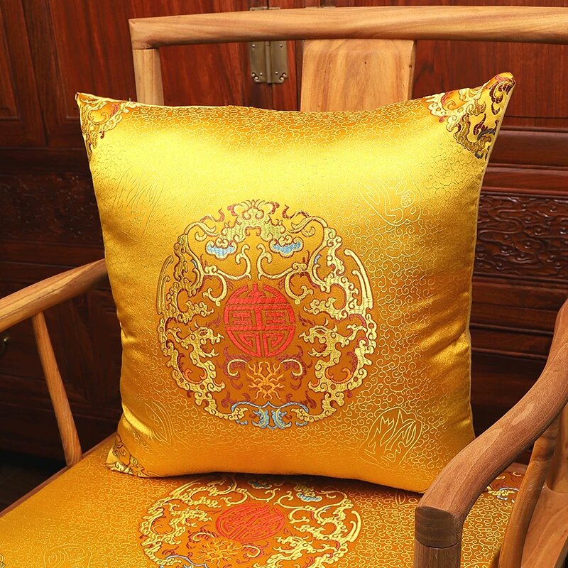 Традиционный китайский золотой узор «Линь-Я» из шелка, подушка с чехлом и наполнителем 45x45 см