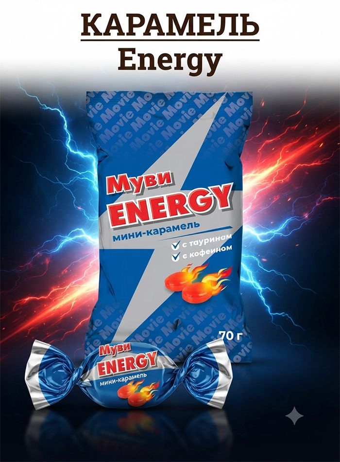 Карамель леденцовая Муви Energy кофеин таурин 3шт 70г