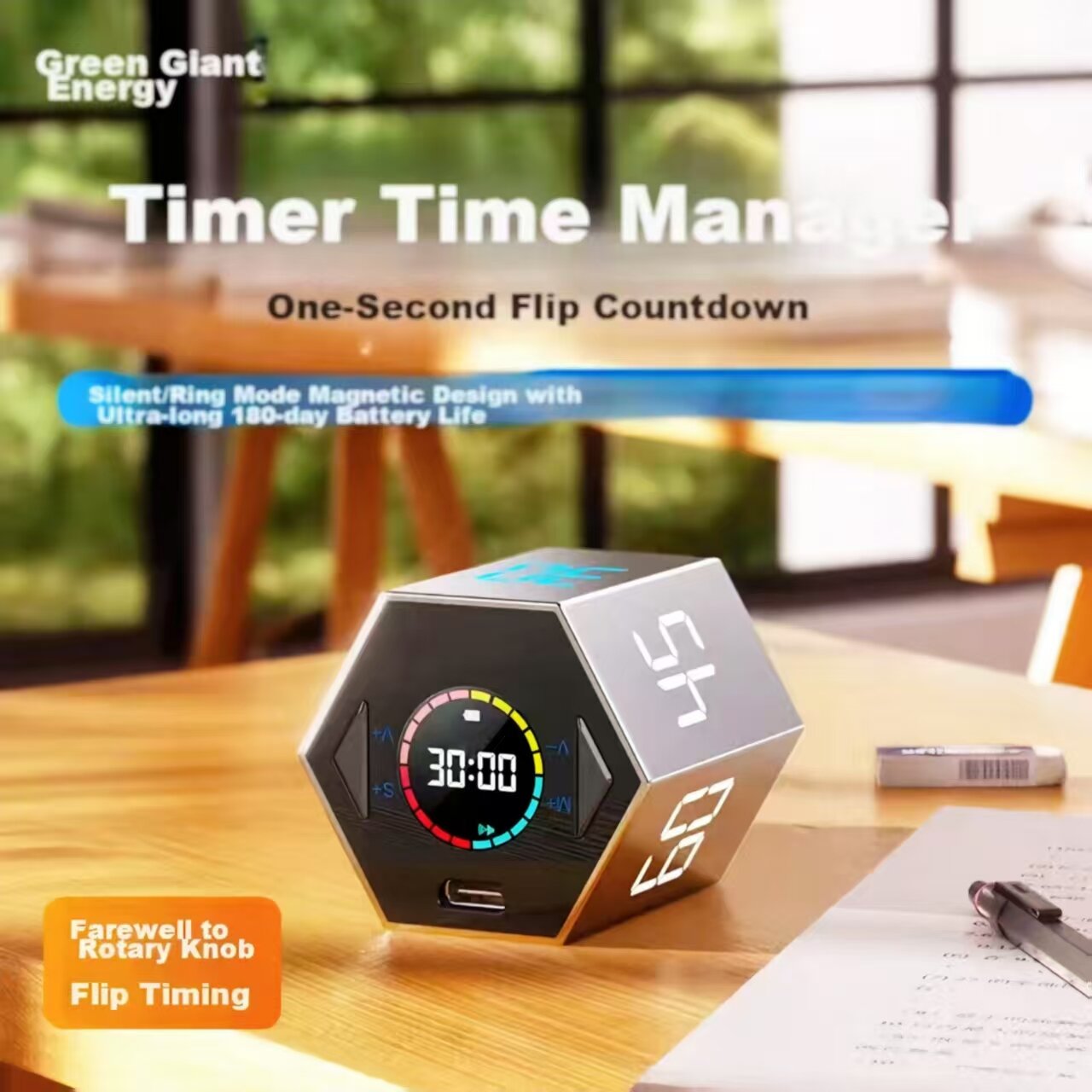 Llano Flip Timer - Визуальный таймер для фокусировки и управления временем студентов Цвет：Liwan [Долгая фокусировка -