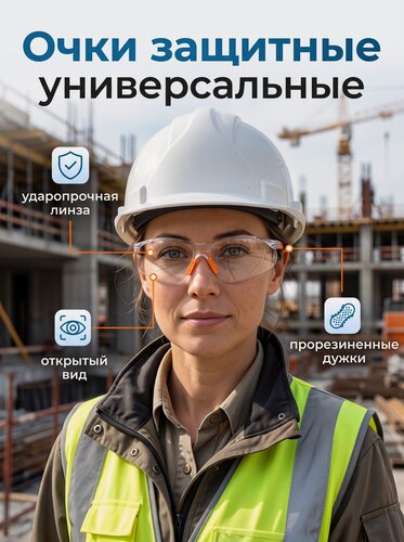 Изображение товара Очки защитные универсальные тундра, прозрачные, открытого типа, поликарбонат