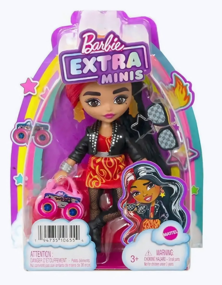 Кукла Barbie Extra Minis с красно-чёрными волосами, стильный наряд, 3+