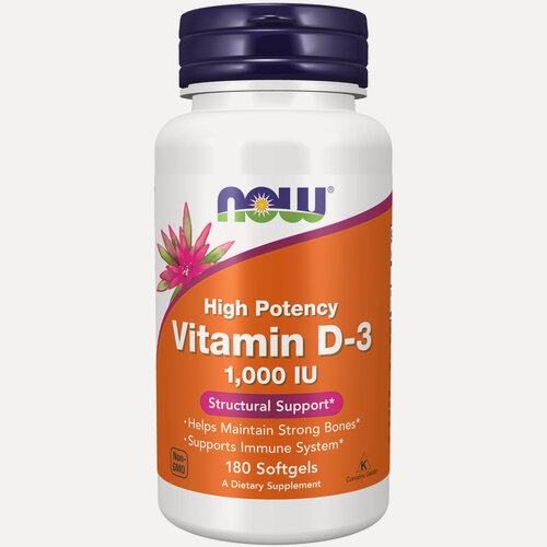 Изображение товара Витамин D3 NOW High Potency, 1000 МЕ, 25 мкг, 180 шт, капсулы