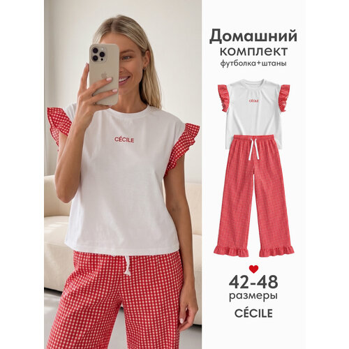 фото Пижама cecile с футболкой и штанами, размер 42, красный/белый